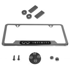 90-15 Infinti Multifit ~INFINITI~ Logoed Chrome License Plate Frame w/Valve Stem Gift Set (Infiniti)