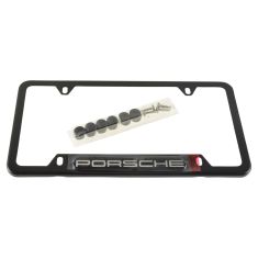 ~PORSCHE~ Logoed Polished Black Stainless License Plate Frame w/Attaching Hardware (Porsche)
