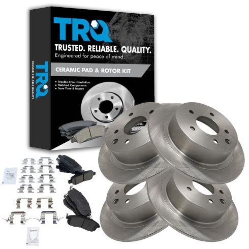TRQ Front Rear Brake Rotor /& Premium Posi Ceramic Brake Pads Fits Nissan