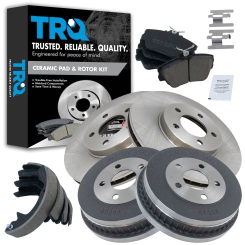 01-07 Taurus; 01-05 Sable Front & Rear Posi Ceramic Brake Pads, Rotors, Drum & Shoe Kit