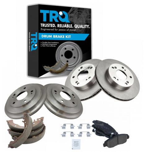 TRQ Front & Rear Posi Metallic Disc Brake Pads Rotors Shoes & Drum Kit for Civic