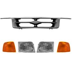 95-97 Ford Ranger Chrome/Argent Grille, Headlight, Parking Light Set