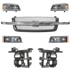 03-04 Chevy Avalanche 1500, Silverado Grille, Parking Light, Headlight & Mounting Panel Kit
