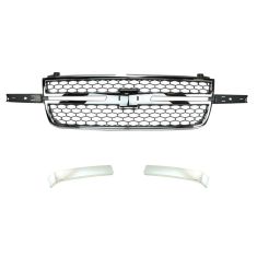 06-07 Silverado 1500 (exc SS); 05-07 2500, 3500 Classic Chrome & Gray Honeycomb Grille/Insert 3 Pce
