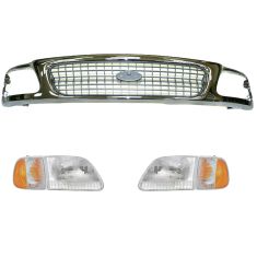 97-98 Ford Expedition; F150; F250LD Front Grille & Light Kit (5 Piece)