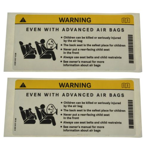 10-14 C, CLS, CLA, E Cnv, E Cpe, R Class Sunvisor Mtd Air Bag Warning Decal Pair (MB)