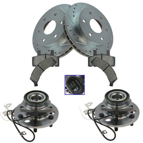 Axles 1995-1999 Chevy GMC K1500 Pads FRONT Brake Rotors Wheel Bearings