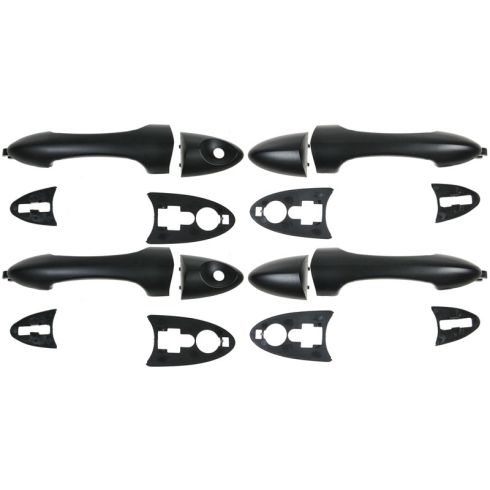 00-07 Ford Focus; 01-06 Mazda Tribute Outside Door Handle Smooth Black w/ RF Keyhole Set of 4