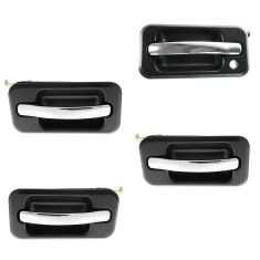 06-09 Hummer H2 Front Black w/Chrome Pull Lever Outside Door Handle SET of 4