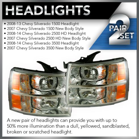 2008 Chevrolet Silverado 1500 Driver & Passenger Side 2 Piece Headlight