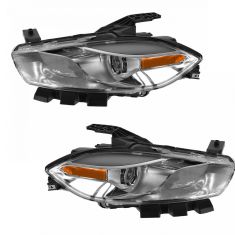 13-14 Dodge Dart Halogen Headlight w/ Chrome Trim PAIR