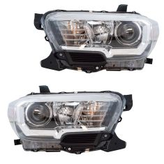 16-17 Toyota Tacoma (w/o LED Daytime Running Lights) Halogen Headlight w/Black Trim Pair