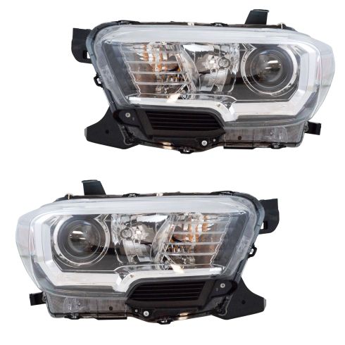 16-17 Toyota Tacoma (w/o LED Daytime Running Lights) Halogen Headlight w/Black Trim Pair