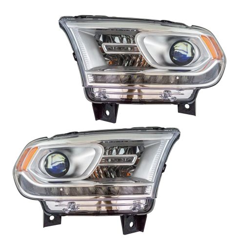 14-17 Dodge Durango Chrome Halogen Headlight Pair (w/ LED Running Lights)
