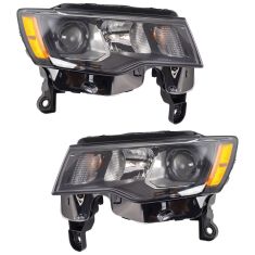 17-18 Jeep Grand Cherokee Halogen Headlight Black Pair