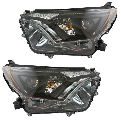 16-18 Toyota Rav4 Halogen Headlight (w/ Black Bezel) Pair