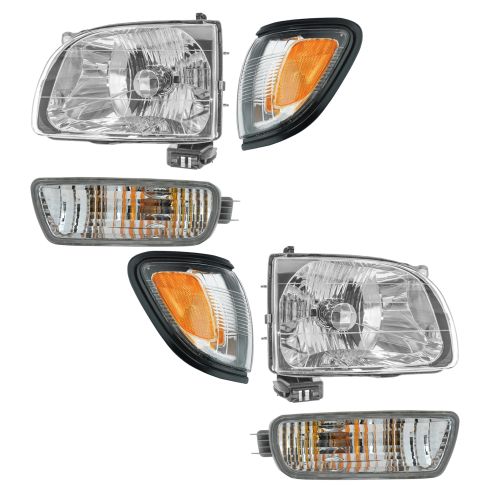 01-04 Toyota Tacoma Headlight, Black Trim Corner Light, & Parking Light Kit