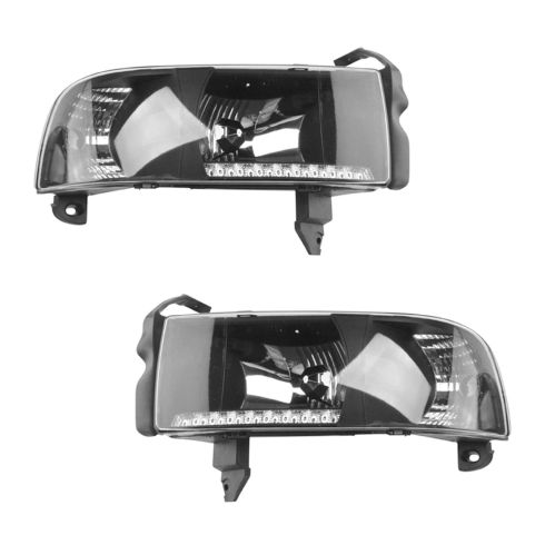 94-01 Dodge PU Performance Black Bezel LED DRL Headlight w/ Marker Pair