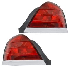 99-10 Ford Crown Vic Red & Chrome 2 Bulb Taillight PAIR