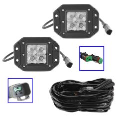 4 Inch - Square (12W) Spot Beam 4 LED Flush Mount Offroad Work Light PAIR w/ Harness
