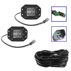 4 Inch - Square (18W) Spot Beam 6 LED Flush Mount Offroad Work Light PAIR w/ Harness