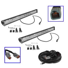 32 Inch - (180 Watt) Auxillary Flood & Spot Combination 60 LED Smooth Trim Light Bar PAIR w/ Harness