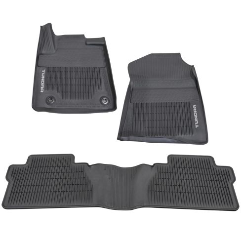 12-16 Tundra Crewmax ~TUNDRA~ Logoed All Weather Tub Style Blk Rubber Floor Mats (Set of 3) (Toyota)