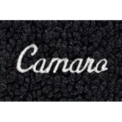 67-69 Chevy Camaro Black 80/20 Loop Frt & Rr Floor Mat w/Metallic Silver ~Camaro~ Script (Set of 4)