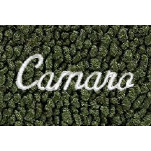 67-69 Chevy Camaro Dk Olive Green 80/20 Loop Frt & Rr Floor Mat w/Met Silver ~Camaro~ Script (Set 4)