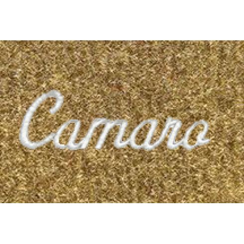 74-81 Chevy Camaro Doeskin/Camel Tan Cutpile Frt & Rr Floor Mat w/Met Silver ~Camaro~ Script (Set 4)