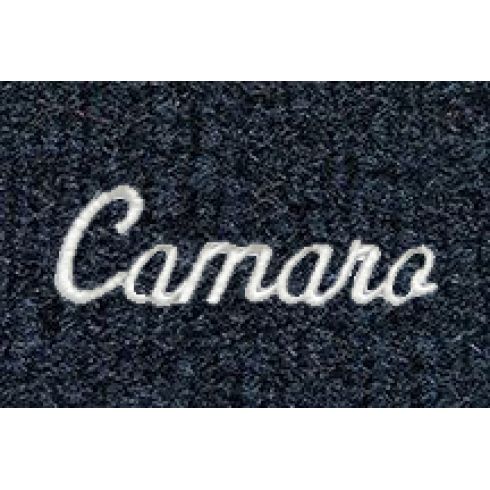 74-81 Chevy Camaro Dark Blue Cutpile Frt & Rr Floor Mat w/Metallic Silver ~Camaro~ Script (Set of 4)