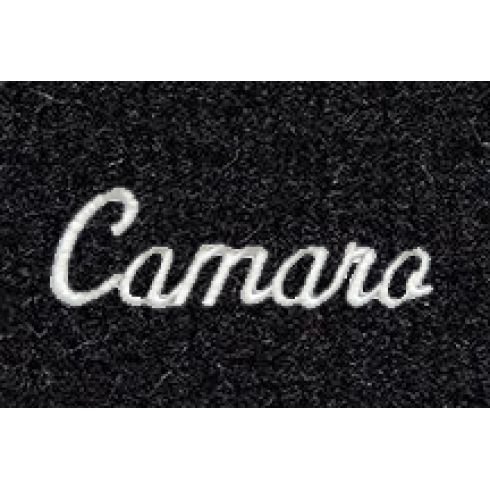 74-81 Chevy Camaro Black Cutpile Frt & Rr Floor Mat w/Metallic Silver ~Camaro~ Script (Set of 4)