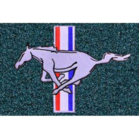 79-93 Ford Mustang Ocean Blue/Bright Blue Cutpile Frt & Rr Floor Mat w/Silver Pony Emblem (Set of 4)