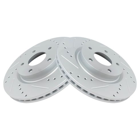 Premium Performance Drilled and Slotted Disc Brake Rotors Pair Front Set