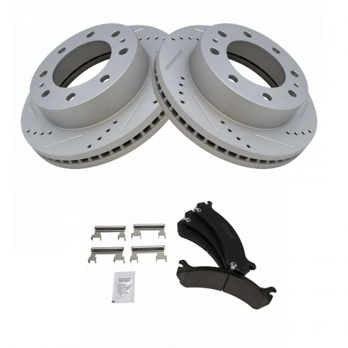 2004 2005 2006 For GMC Sierra 3500 Coated Front Brake Rotors and Pads w//SRW