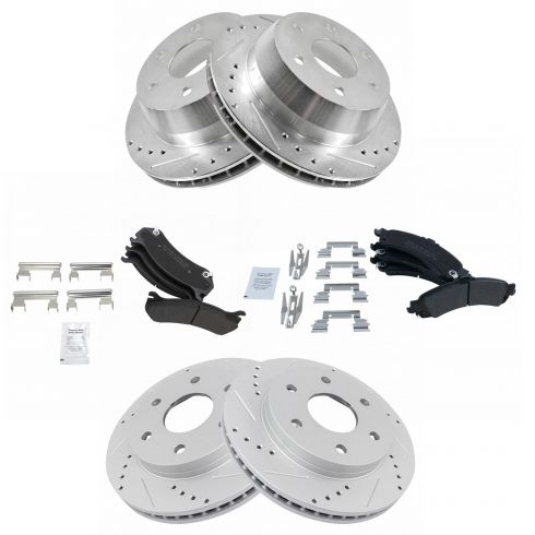 Front Rear Kit drilled Slot Brake Rotors And Ceramic Pads For Chevy GMC Cadillac