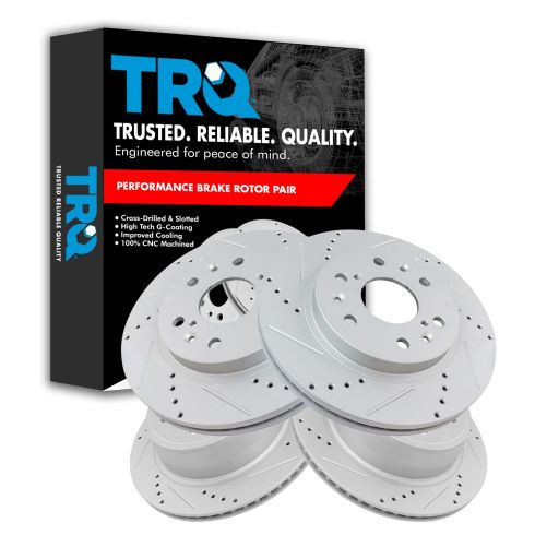 TRQ Front Performance Brake Rotor Drilled Slotted Coated & Ceramic Pad Kit 