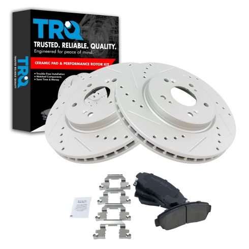 TRQ Performance Drilled Slotted Rotor Ceramic Brake Pad Front Set for Honda