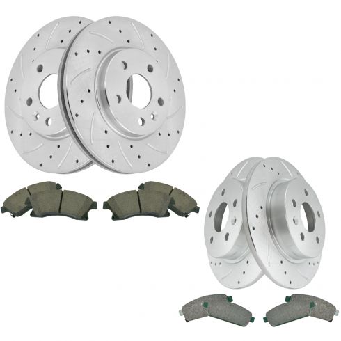 Performance Drilled /& Slotted Brake Rotors /& Ceramic Pads Front and Rear Kit