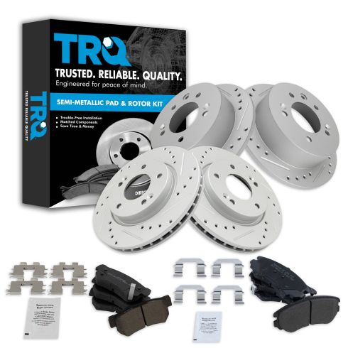 TRQ Posi Metallic Brake Pad & Rotor Set Front & Rear Kit for Hyundai Elantra 