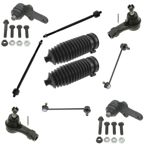 00-04 Ford Focus Front Lower Balljoint w/In & Out Tie Rod, Bellow & Sway Bar Link Kit (10 Piece Set)