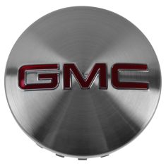 14-15 GMC Sierra 1500; 15 Yukon, Yukon XL Brushed Aluminum w/Red ~GMC~ Logoed Wheel Center Cap (GM)