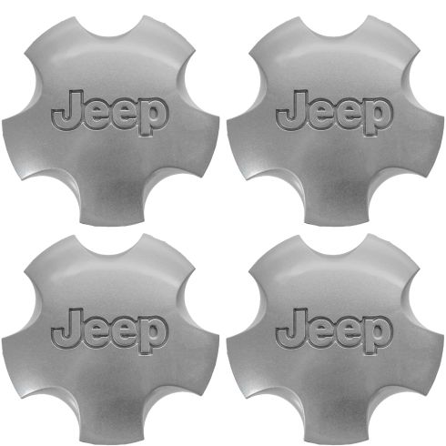 01-04 Jeep Grand Cherokee (w/Wheel Code WFK) Domed 5 Inch Silver Center Cap SET of 4 (Mopar)