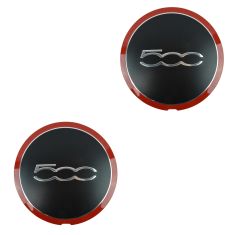 12-14 Fiat 500, 500C (exc Abarth) (15, 16 In Alloy Whl) 500 Logoed Red Line Center Cap Pair(Fiat)