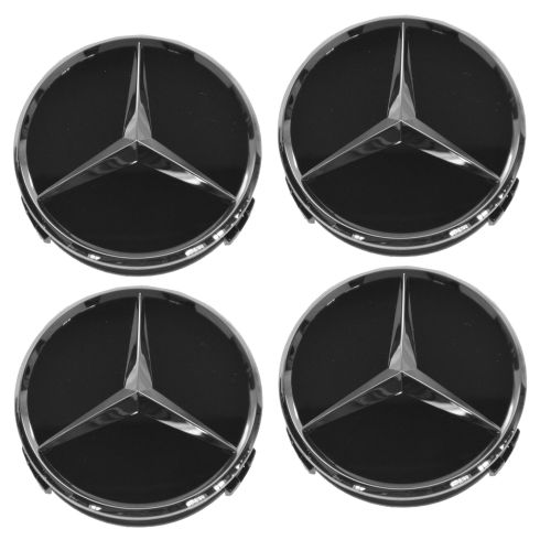 90-15 Mercedes Benz C CL CLA CLS E G ML GL Raised Chrome/Black Center Cap Set of 4 (MB)