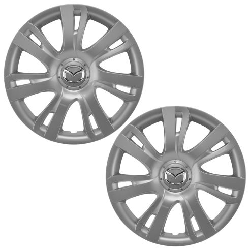 11-14 Mazda 2 (7 Spoke) ~Mazda~ Logoed Silver & Chrome Hubcap Wheel Cover Pair (Mazda)