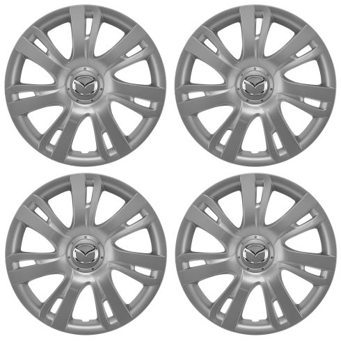 11-14 Mazda 2 (7 Spoke) ~Mazda~ Logoed Silver & Chrome Hubcap Wheel Cover Set of 4(Mazda)