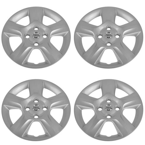 07-09 Nissan Sentra (w/16 Inch Wheel) Logoed 5 Spoke Silver Wheel Cover Hub Cap Set of 4 (Nissan)