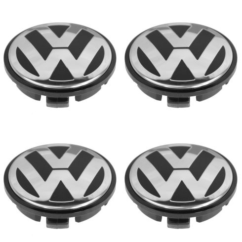 01-14 Volkswagen Multifit (w/17 or 18 Inch Aluminum Wheel) Black & Chrome Center Cap Set (VW)