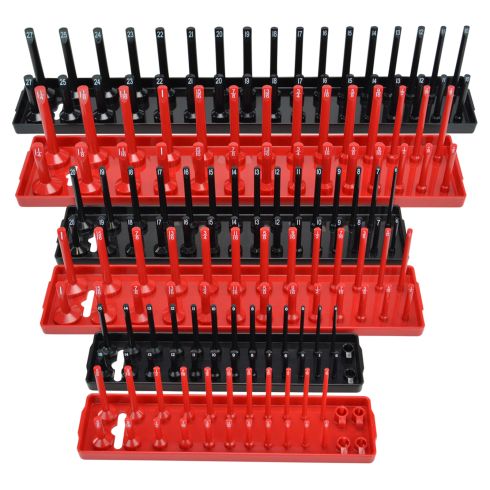 SAE & Metric Socket Tray 6 Peice Set Red & Black 1/2 3/8 1/4